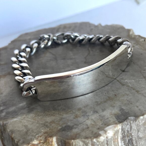 VTG Elco Solid Sterling Silver 925 Chunky Unisex ID Curb Chain Bracelet 7.75" - Picture 8 of 16
